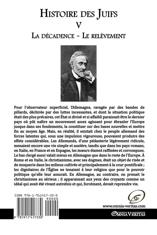 Quatrième de couverture de « HISTOIRE DES JUIFS V - LA DECADENCE - LE RELEVEMENT »