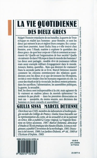 Quatrième de couverture de « LA VIE QUOTIDIENNE DES DIEUX GRECS »