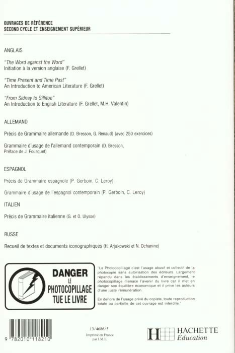 Quatrième de couverture de « PRECIS DE GRAMMAIRE ITALIENNE - EDITION 1988 »