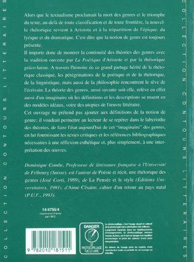 Quatrième de couverture de « LES GENRES LITTERAIRES »