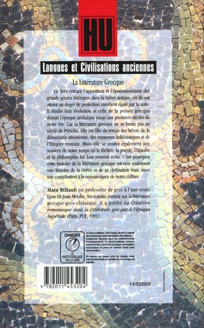 Quatrième de couverture de « LA LITTERATURE GRECQUE »