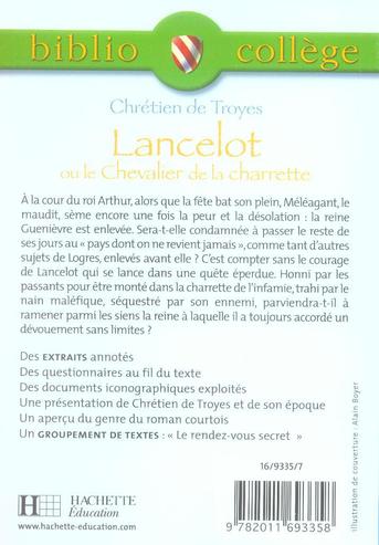 Quatrième de couverture de « Lancelot ou Le chevalier de la charrette »