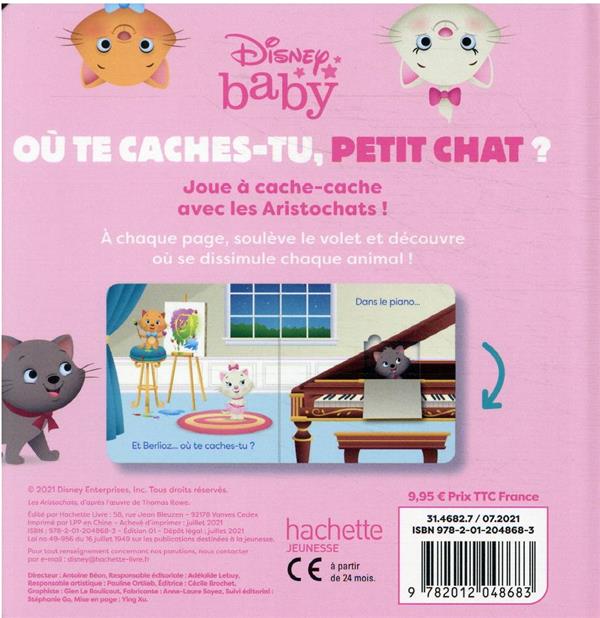 Quatrième de couverture de « DISNEY BABY - OU TE CACHES-TU, PETIT CHAT ? - LES ARISTOCHATS - AVEC DES VOLETS A SOULEVER »