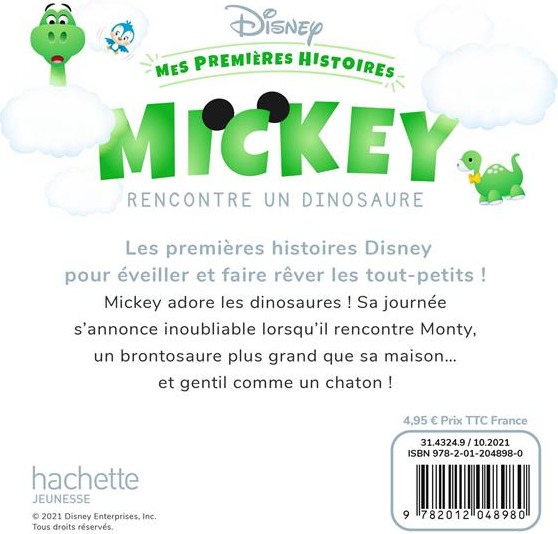 Quatrième de couverture de « DISNEY - MES PREMIERES HISTOIRES - MICKEY RENCONTRE UN DINOSAURE »