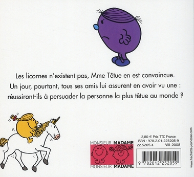 Quatrième de couverture de « Mme Têtue et la licorne »