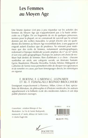 Quatrième de couverture de « LES FEMMES AU MOYEN AGE »