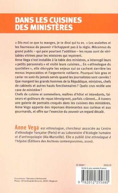 Quatrième de couverture de « DANS LES CUISINES DES MINISTERES »
