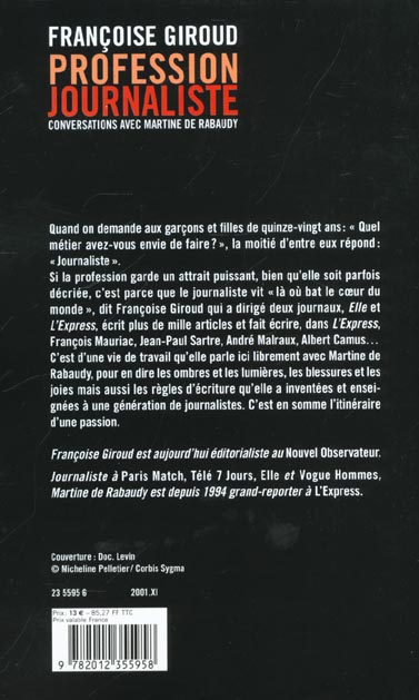 Quatrième de couverture de « PROFESSION JOURNALISTE »