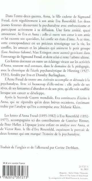 Quatrième de couverture de « LETTRES A EVA ROSENFELD (1919-1937) »