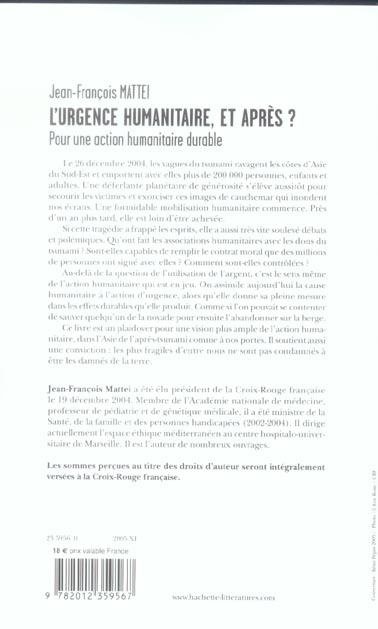 Quatrième de couverture de « L'URGENCE HUMANITAIRE: ET APRES? »