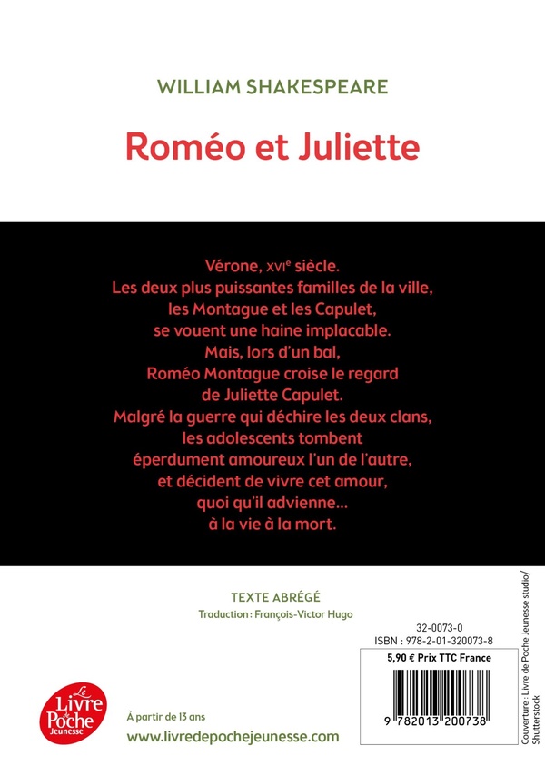 Quatrième de couverture de « Roméo et Juliette »