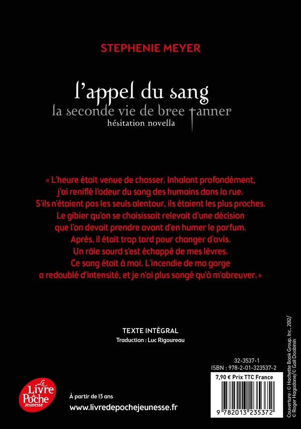 Quatrième de couverture de « L'appel du sang : la seconde vie de Bree Tanner »
