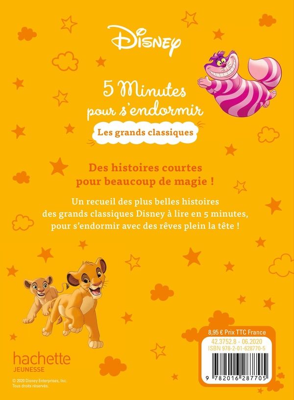 Quatrième de couverture de « DISNEY - 5 MINUTES POUR S'ENDORMIR - LES GRANDS CLASSIQUES »