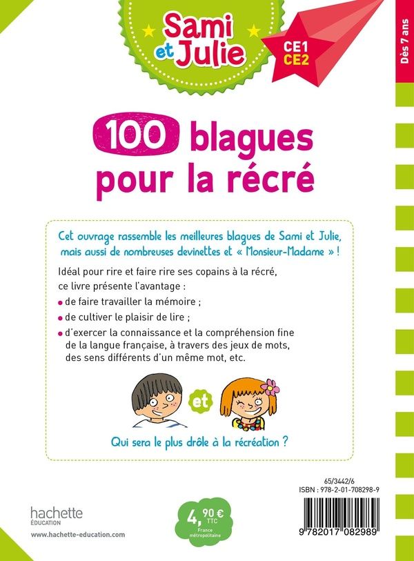 Quatrième de couverture de « 100 blagues pour la récré »