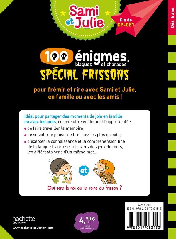 Quatrième de couverture de « 100 énigmes, blagues et charades : spécial frissons »