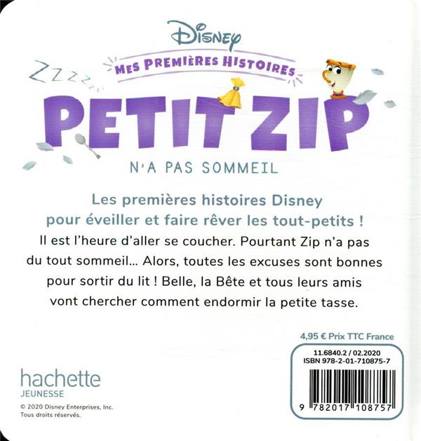Quatrième de couverture de « DISNEY - MES PREMIERES HISTOIRES - PETIT ZIP N'A PAS SOMMEIL »