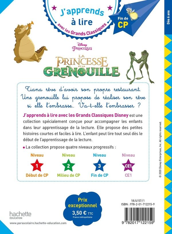 Quatrième de couverture de « DISNEY - LA PRINCESSE ET LA GRENOUILLE, CP NIVEAU 3 »
