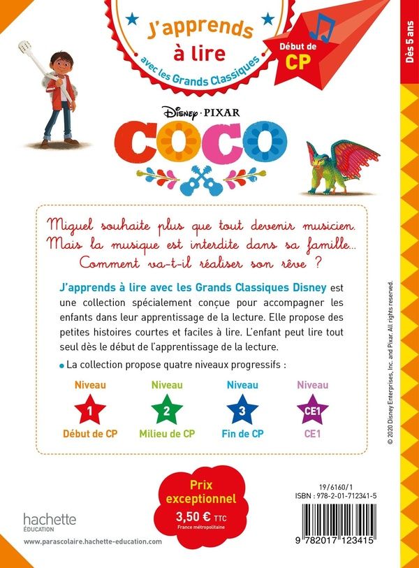 Quatrième de couverture de « DISNEY - COCO, CP NIVEAU 1 »