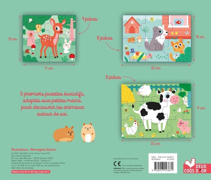 Quatrième de couverture de « 3 PREMIERS PUZZLES - ANIMAUX AUTOUR DE MOI »