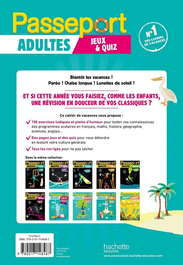 Quatrième de couverture de « PASSEPORT ADULTES - JEUX ET QUIZ - CAHIER DE VACANCES 2026 »