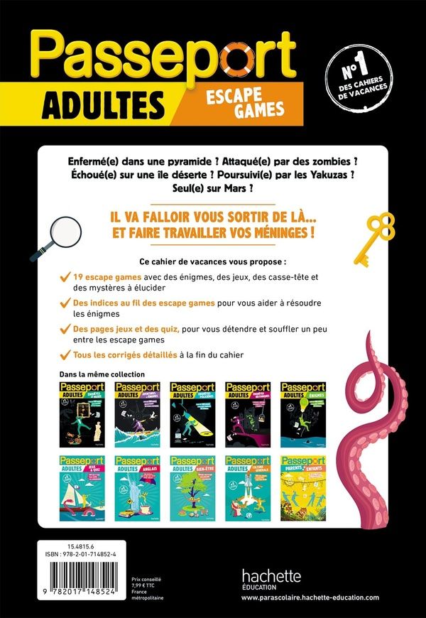 Quatrième de couverture de « PASSEPORT ADULTES - ESCAPE GAME - CAHIER DE VACANCES 2026 »