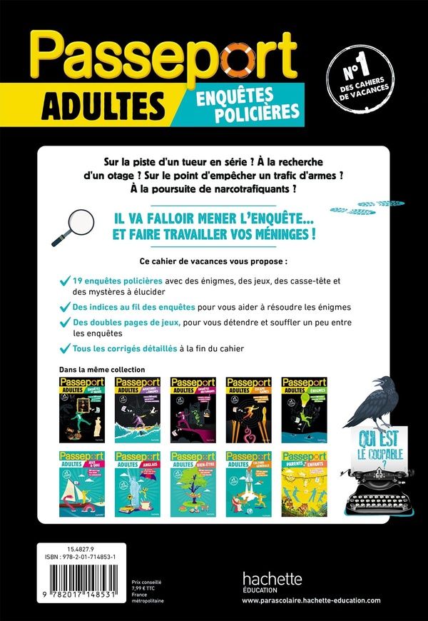 Quatrième de couverture de « PASSEPORT ADULTES - ENQUETES POLICIERES - CAHIER DE VACANCES 2026 »