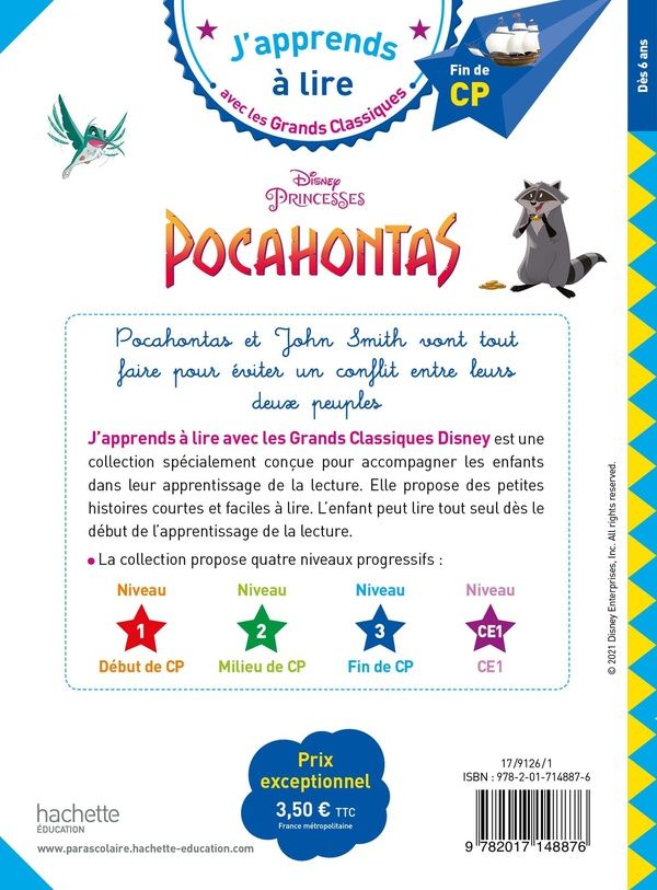 Quatrième de couverture de « DISNEY - POCAHONTAS, CP NIVEAU 3 »
