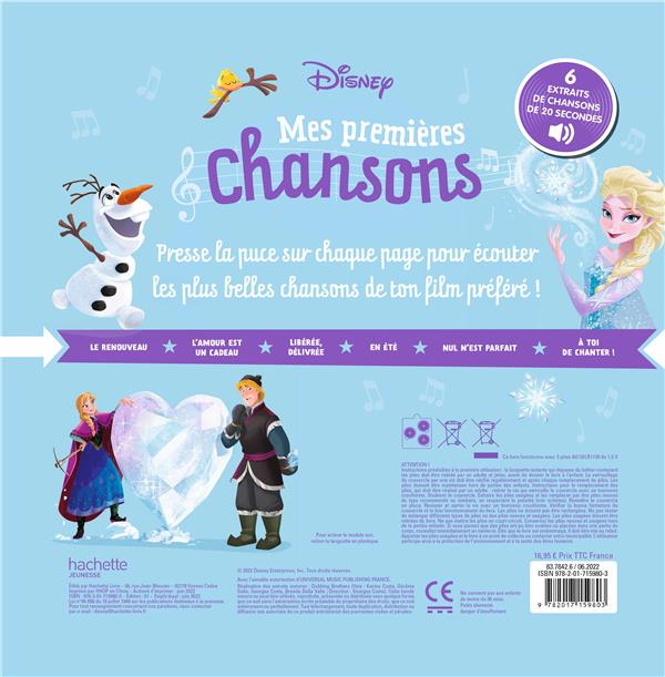 Quatrième de couverture de « LA REINE DES NEIGES - MES PREMIERES CHANSONS - LIVRE SONORE - DISNEY »