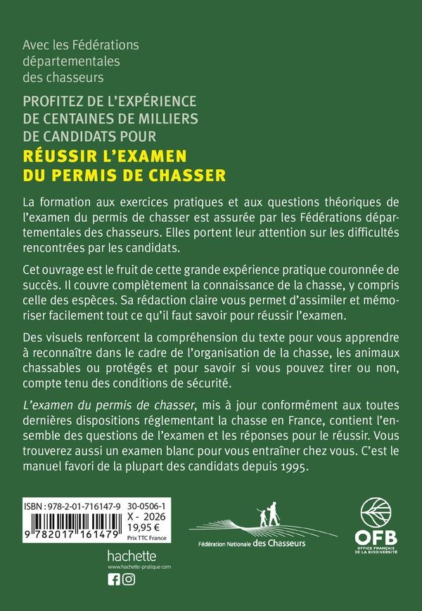 Quatrième de couverture de « L'EXAMEN DU PERMIS DE CHASSER 2027 - PREPARATION OFFICIELLE AUX QUESTIONS THEORIQUES »