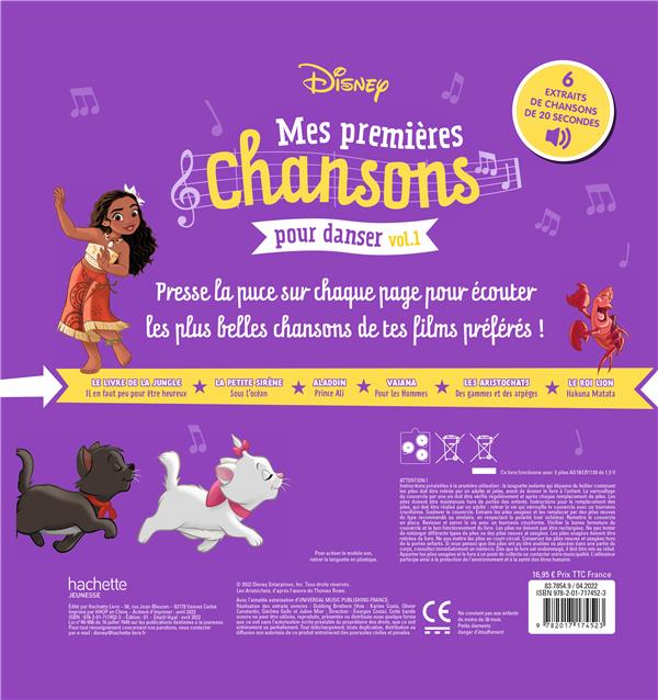 Quatrième de couverture de « DISNEY - MES PREMIERES CHANSONS POUR DANSER VOL.1 - LIVRE SONORE »