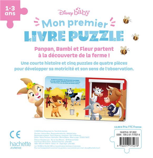 Quatrième de couverture de « DISNEY BABY - MON PREMIER LIVRE PUZZLE - 5 PUZZLES 4 PIECES - PANPAN ET LA FERME »