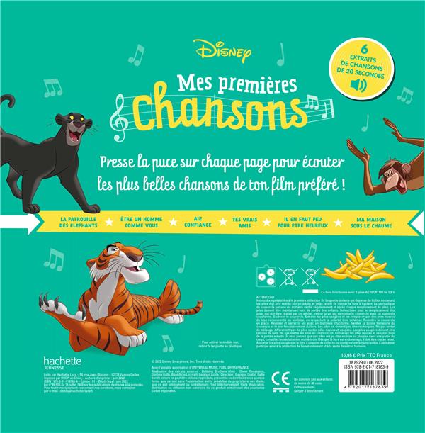 Quatrième de couverture de « LE LIVRE DE LA JUNGLE - MES PREMIERES CHANSONS - LIVRE SONORE - DISNEY »