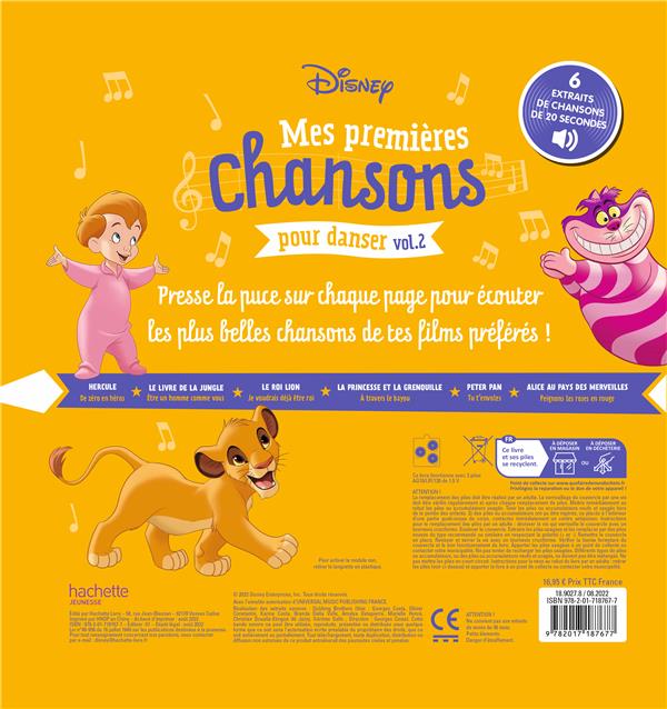 Quatrième de couverture de « DISNEY - MES PREMIERES CHANSONS POUR DANSER VOL. 2 - LIVRE SONORE »