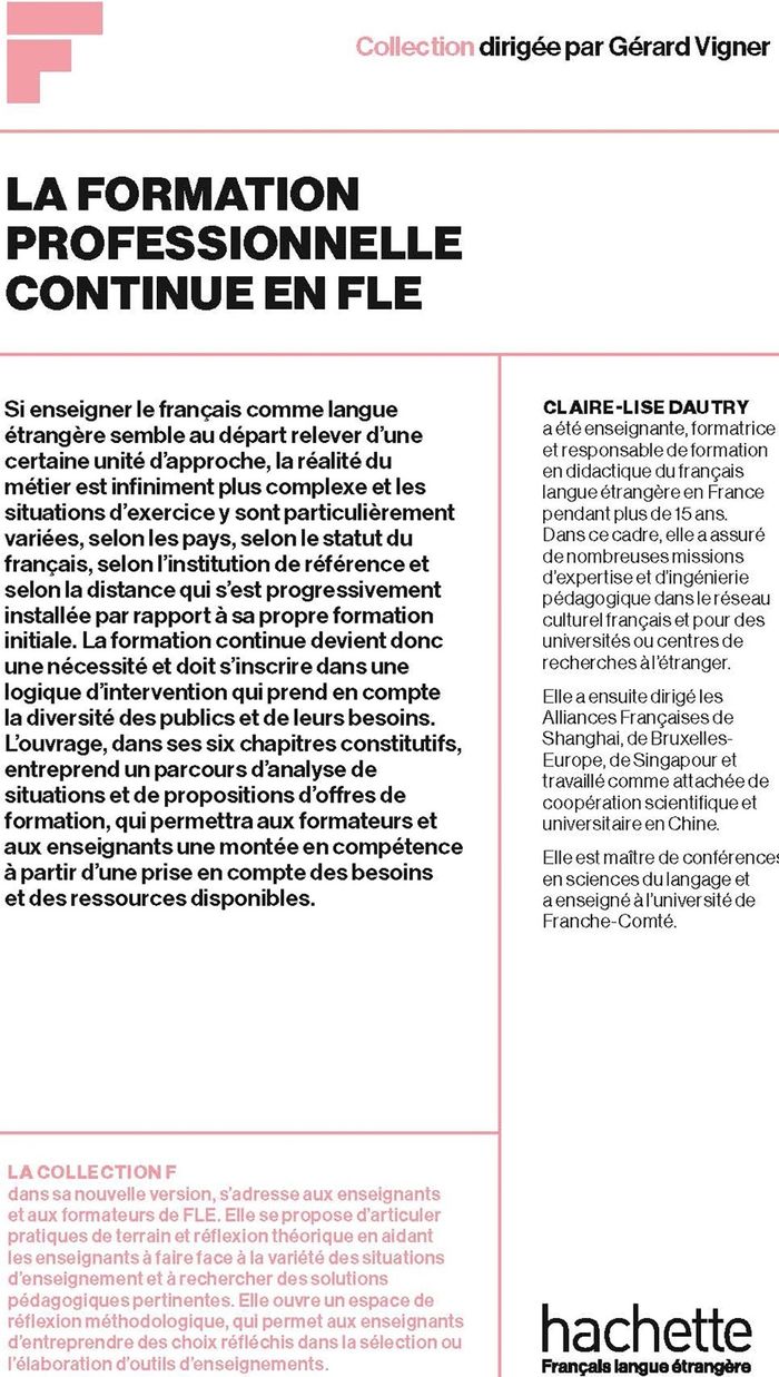 Couverture du livre « La Formation professionnelle continue en FLE », librairie Les Contes Infusés à Corte