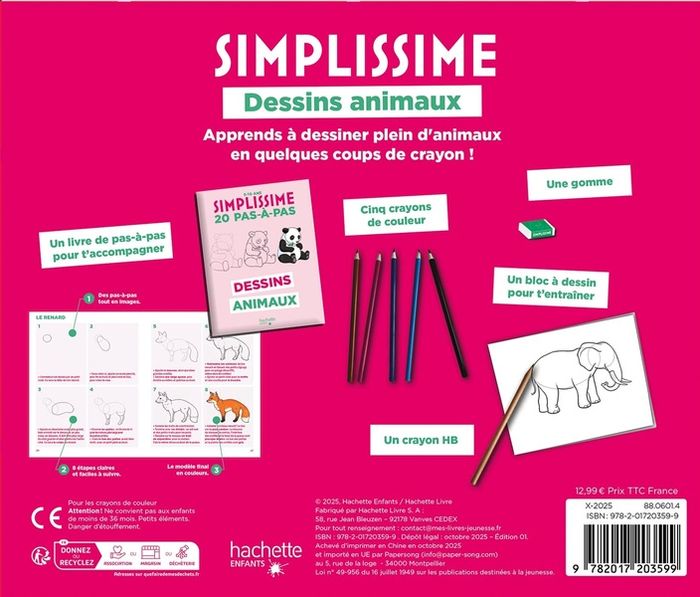 Quatrième de couverture de « Dessins animaux : tout pour apprendre à dessiner des animaux »