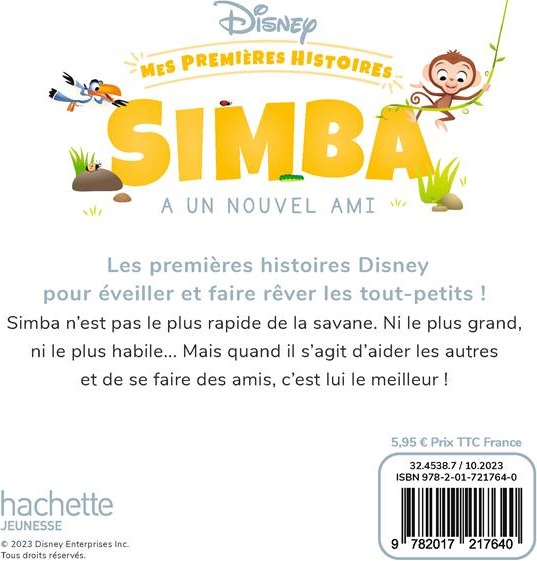 Quatrième de couverture de « DISNEY - MES PREMIERES HISTOIRES - SIMBA A UN NOUVEL AMI »