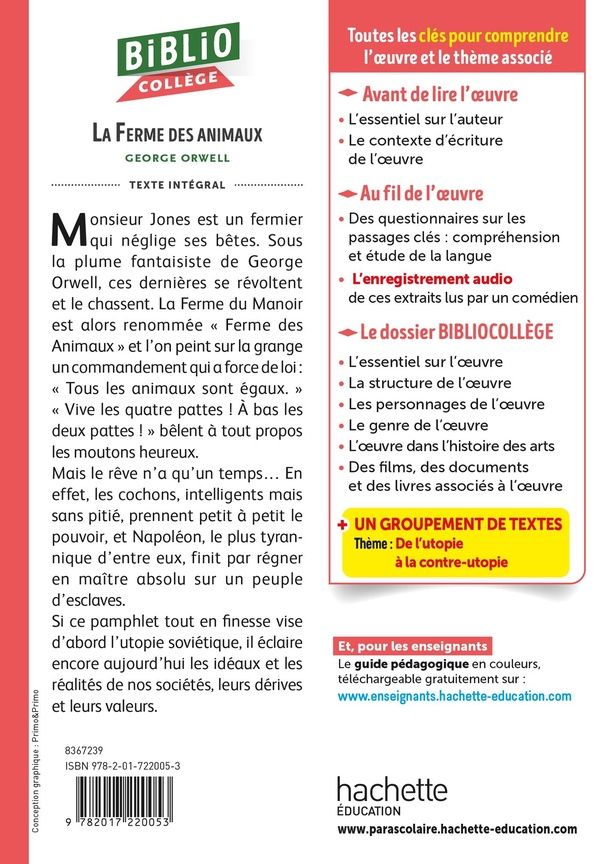 Quatrième de couverture de « La ferme des animaux : texte intégral »