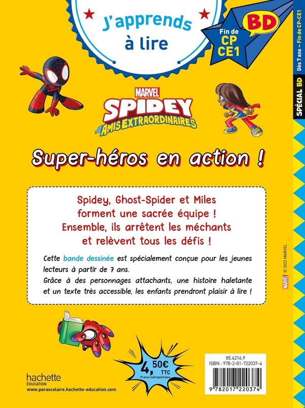 Quatrième de couverture de « Spidey et ses amis extraordinaires : super-héros en action : fin de CP, CE1 »