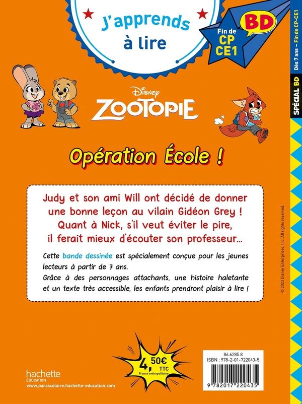 Quatrième de couverture de « Zootopie : opération école ! : fin de CP, CE1 »