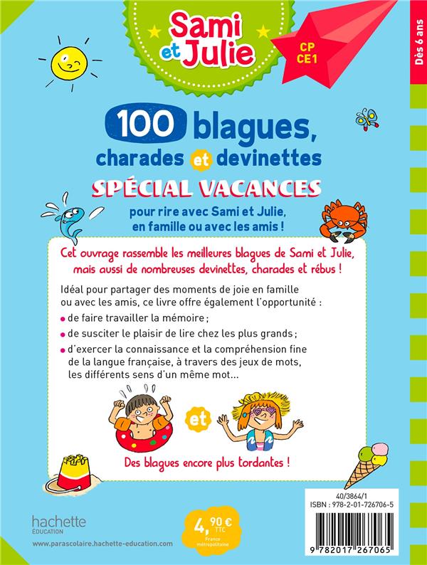 Quatrième de couverture de « 100 blagues, charades et devinettes : spécial vacances »