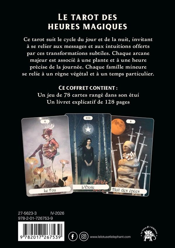 Quatrième de couverture de « Le tarot des Heures Magiques : 78 cartes et son livret »