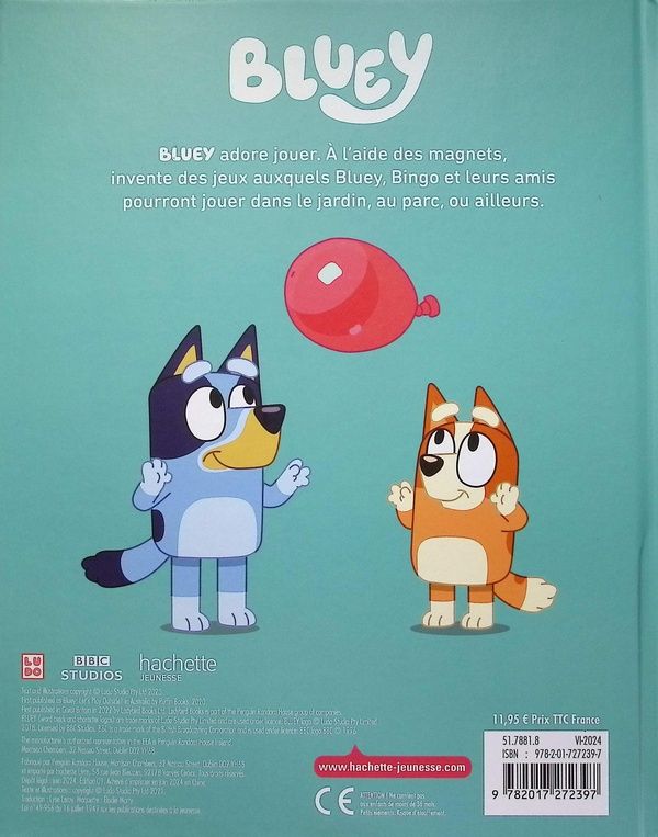 Quatrième de couverture de « BLUEY - ET SI ON JOUAIT DEHORS ? - LIVRE MAGNETS »