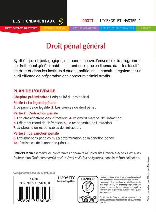 Quatrième de couverture de « Droit pénal général »