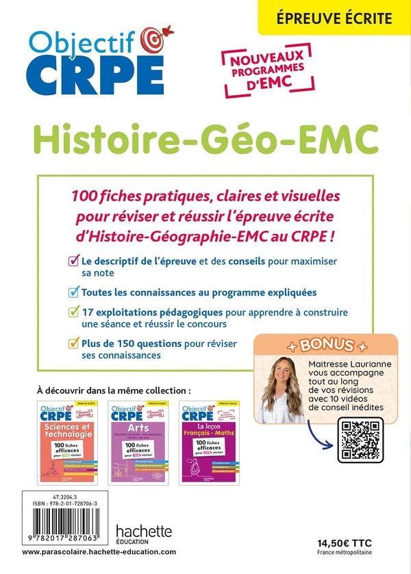 Quatrième de couverture de « Histoire-géo, EMC : 100 fiches efficaces pour bien réviser »
