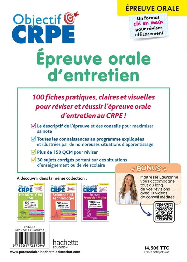 Quatrième de couverture de « Épreuve orale d'entretien : 100 fiches efficaces pour bien réviser »