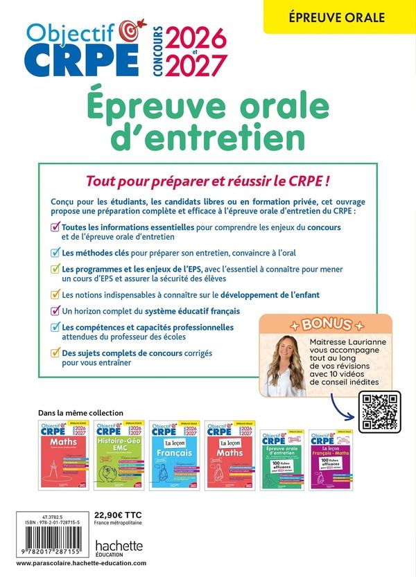 Quatrième de couverture de « Épreuve orale d'entretien : concours 2026 et 2027 »