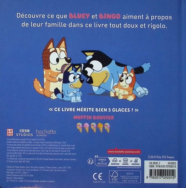 Quatrième de couverture de « J'aime ma famille : par Bluey et Bingo »