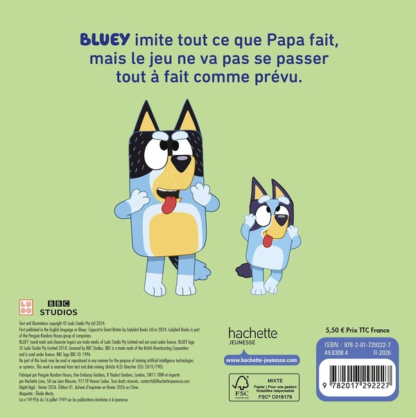 Quatrième de couverture de « Bluey : imitation »