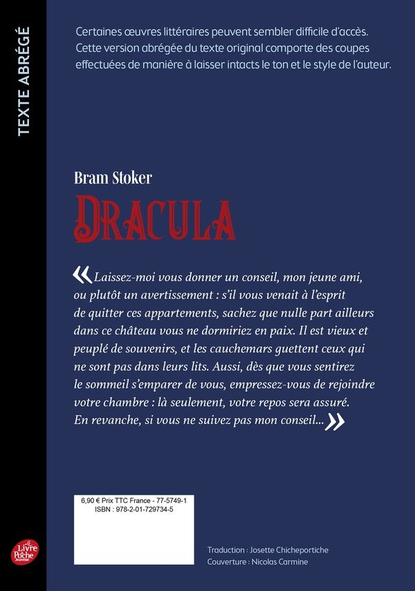 Quatrième de couverture de « Dracula »