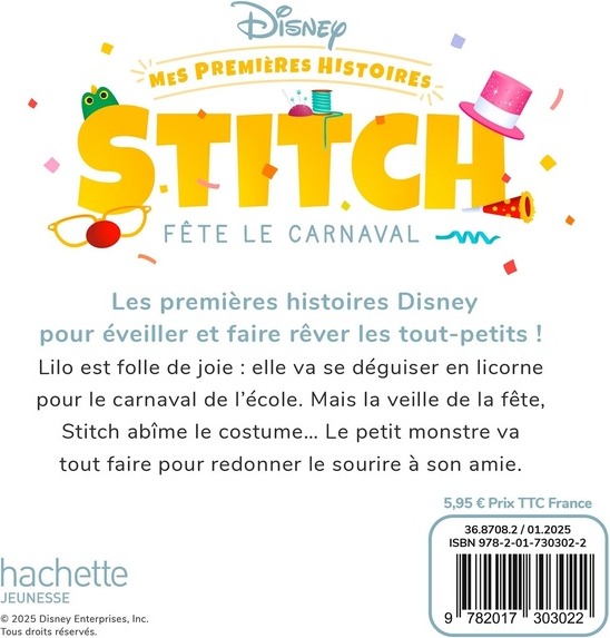 Quatrième de couverture de « DISNEY - MES PREMIERES HISTOIRES - STITCH FETE LE CARNAVAL »